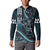 Hawaii Ikaika Warrior Helmet Button Sweatshirt Blue Tribal Tattoo