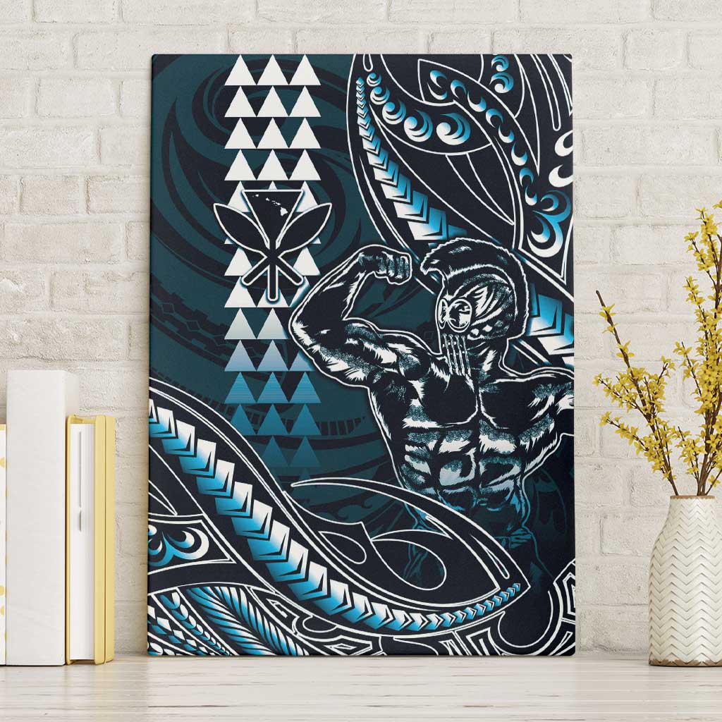 Hawaii Ikaika Warrior Helmet Canvas Wall Art Blue Tribal Tattoo