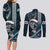 Hawaii Ikaika Warrior Helmet Couples Matching Long Sleeve Bodycon Dress and Long Sleeve Button Shirt Blue Tribal Tattoo