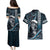 Hawaii Ikaika Warrior Helmet Couples Matching Puletasi and Hawaiian Shirt Blue Tribal Tattoo
