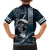 Hawaii Ikaika Warrior Helmet Family Matching Long Sleeve Bodycon Dress and Hawaiian Shirt Blue Tribal Tattoo