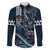 Hawaii Ikaika Warrior Helmet Family Matching Long Sleeve Bodycon Dress and Hawaiian Shirt Blue Tribal Tattoo