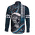 Hawaii Ikaika Warrior Helmet Family Matching Long Sleeve Bodycon Dress and Hawaiian Shirt Blue Tribal Tattoo