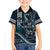 Hawaii Ikaika Warrior Helmet Family Matching Long Sleeve Bodycon Dress and Hawaiian Shirt Blue Tribal Tattoo