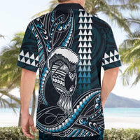 Hawaii Ikaika Warrior Helmet Hawaiian Shirt Blue Tribal Tattoo