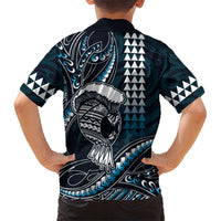 Hawaii Ikaika Warrior Helmet Kid Hawaiian Shirt Blue Tribal Tattoo