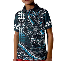 Hawaii Ikaika Warrior Helmet Kid Polo Shirt Blue Tribal Tattoo