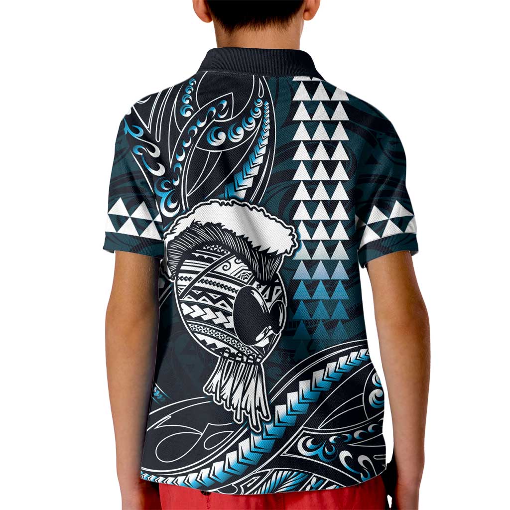 Hawaii Ikaika Warrior Helmet Kid Polo Shirt Blue Tribal Tattoo