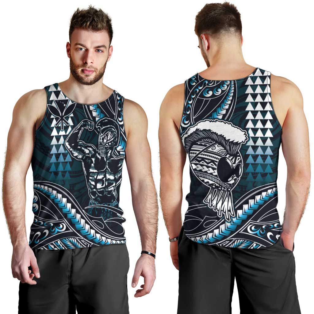 Hawaii Ikaika Warrior Helmet Men Tank Top Blue Tribal Tattoo