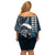 Hawaii Ikaika Warrior Helmet Off Shoulder Short Dress Blue Tribal Tattoo