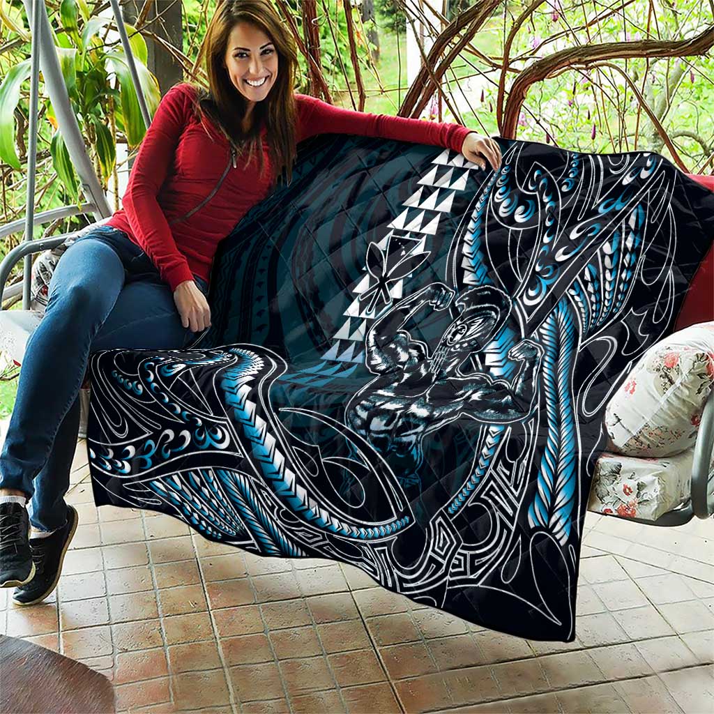 Hawaii Ikaika Warrior Helmet Quilt Blue Tribal Tattoo