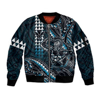 Hawaii Ikaika Warrior Helmet Sleeve Zip Bomber Jacket Blue Tribal Tattoo