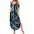 Hawaii Ikaika Warrior Helmet Summer Maxi Dress Blue Tribal Tattoo