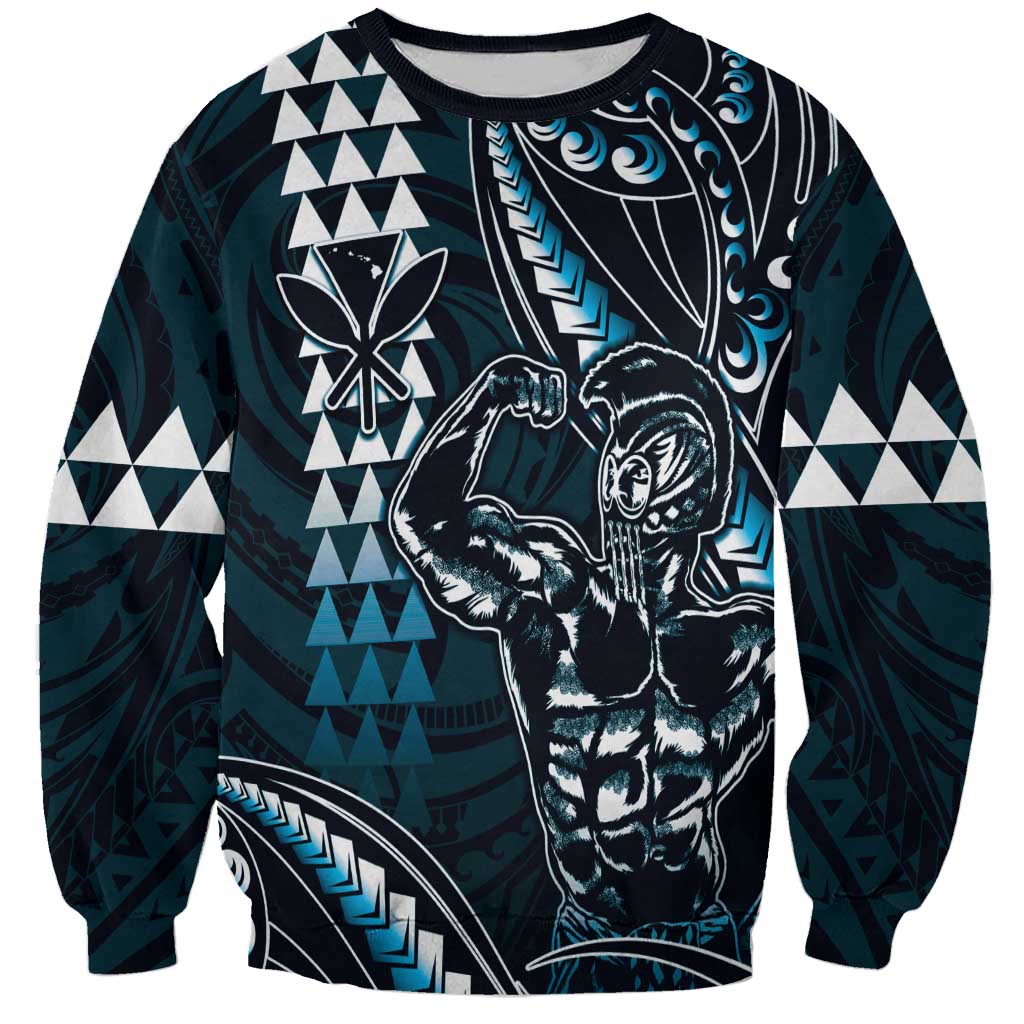 Hawaii Ikaika Warrior Helmet Sweatshirt Blue Tribal Tattoo
