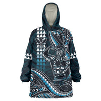 Hawaii Ikaika Warrior Helmet Wearable Blanket Hoodie Blue Tribal Tattoo