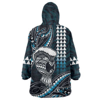 Hawaii Ikaika Warrior Helmet Wearable Blanket Hoodie Blue Tribal Tattoo