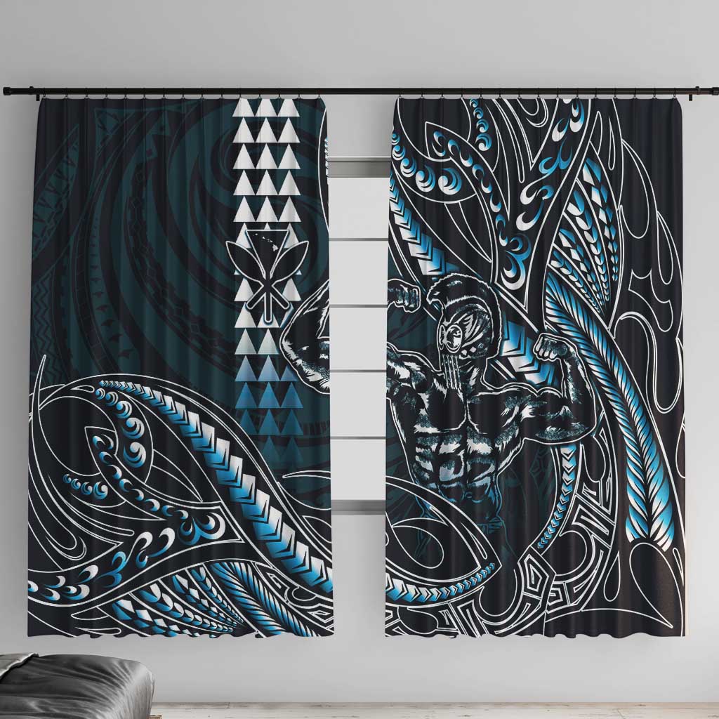 Hawaii Ikaika Warrior Helmet Window Curtain Blue Tribal Tattoo