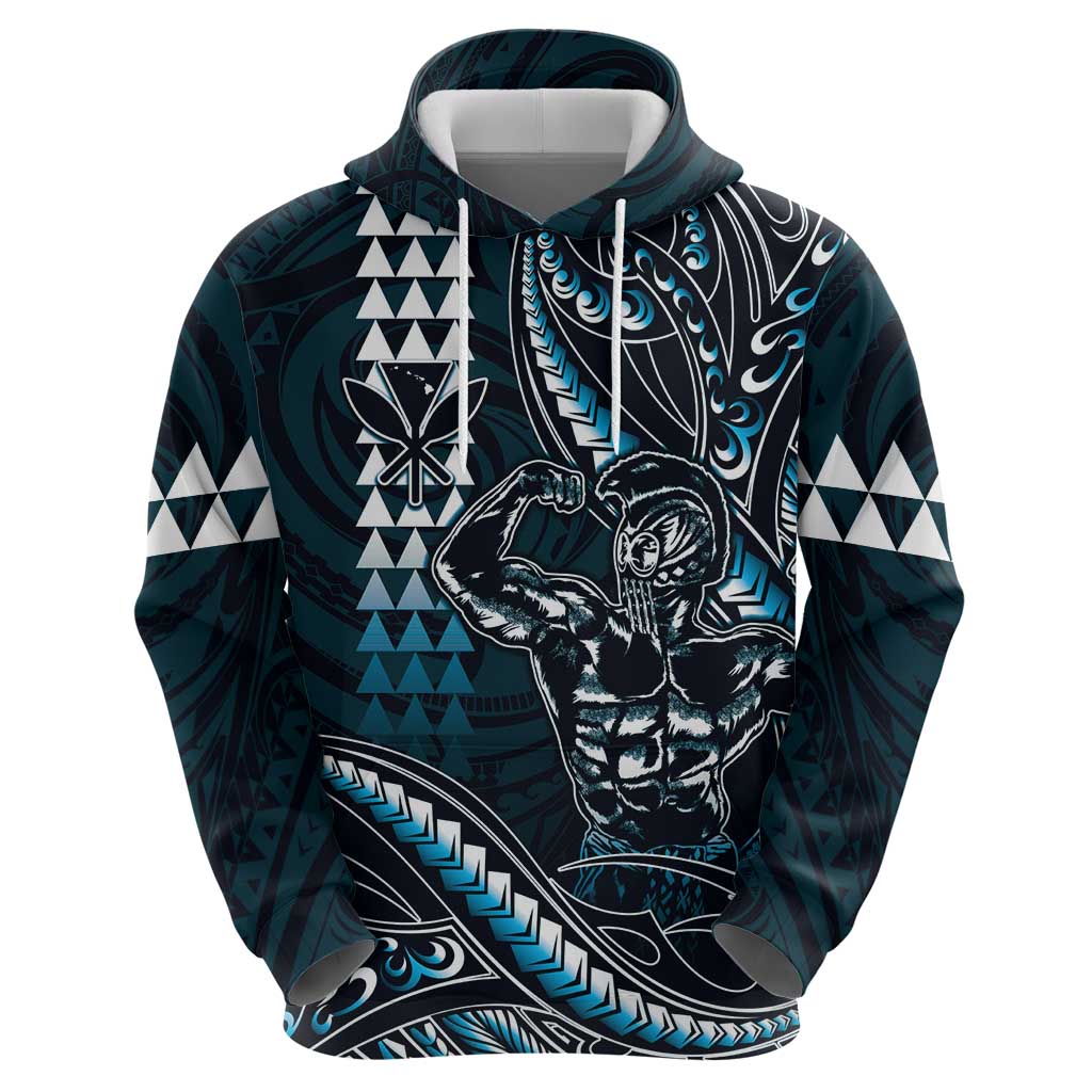Hawaii Ikaika Warrior Helmet Zip Hoodie Blue Tribal Tattoo