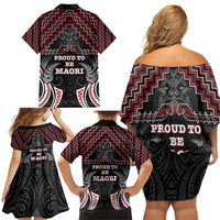 Aotearoa Family Matching Off Shoulder Short Dress and Hawaiian Shirt Proud To Be Maori