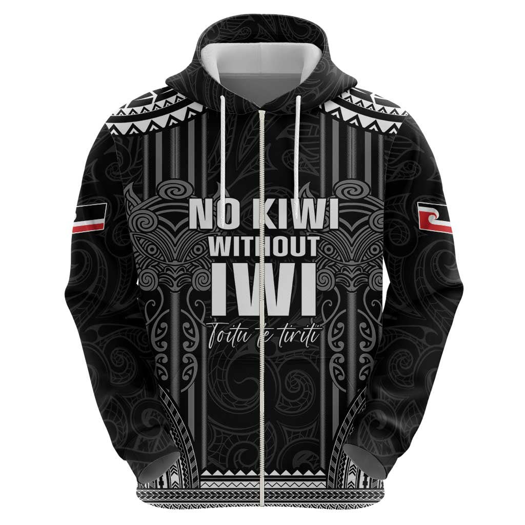 Aotearoa Toitu Te Tiriti Zip Hoodie No Kiwi Without Iwi