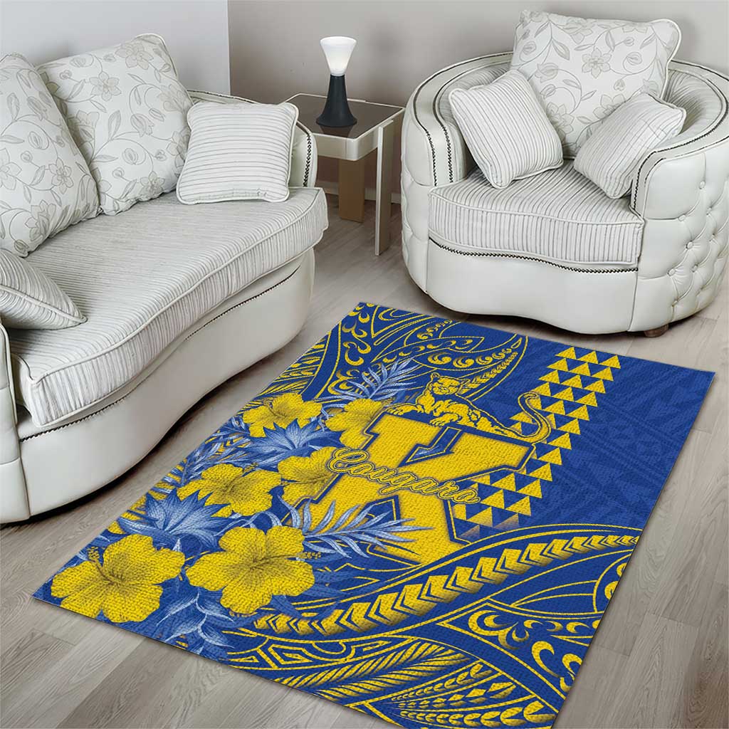 Hawaii Kaiser High School Area Rug Tribal Tattoo With Hibiscus Flowers