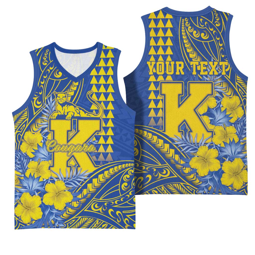 Personalised Hawaii Kaiser High School Basketball Jersey Tribal Tattoo With Hibiscus Flowers