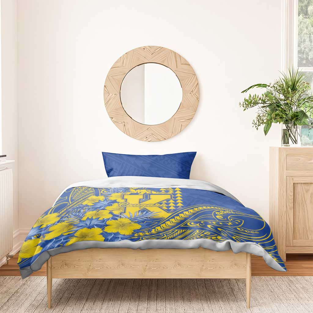 Hawaii Kaiser High School Bedding Set Tribal Tattoo With Hibiscus Flowers