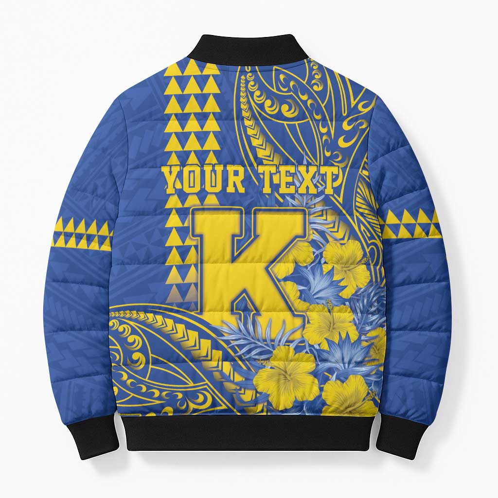 Personalised Hawaii Kaiser High School Bomber Puffer Jacket Tribal Tattoo With Hibiscus Flowers