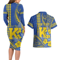Personalised Hawaii Kaiser High School Couples Matching Long Sleeve Bodycon Dress and Hawaiian Shirt Tribal Tattoo With Hibiscus Flowers LT05 - Polynesian Pride