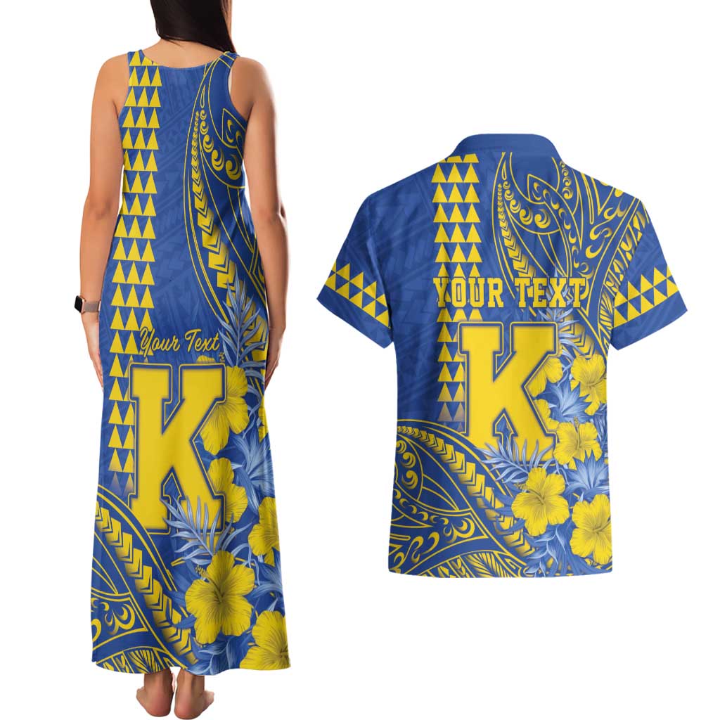 Personalised Hawaii Kaiser High School Couples Matching Tank Maxi Dress and Hawaiian Shirt Tribal Tattoo With Hibiscus Flowers LT05 - Polynesian Pride