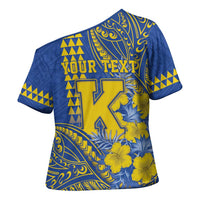 Personalised Hawaii Kaiser High School Cross Shoulder Shirt Tribal Tattoo With Hibiscus Flowers