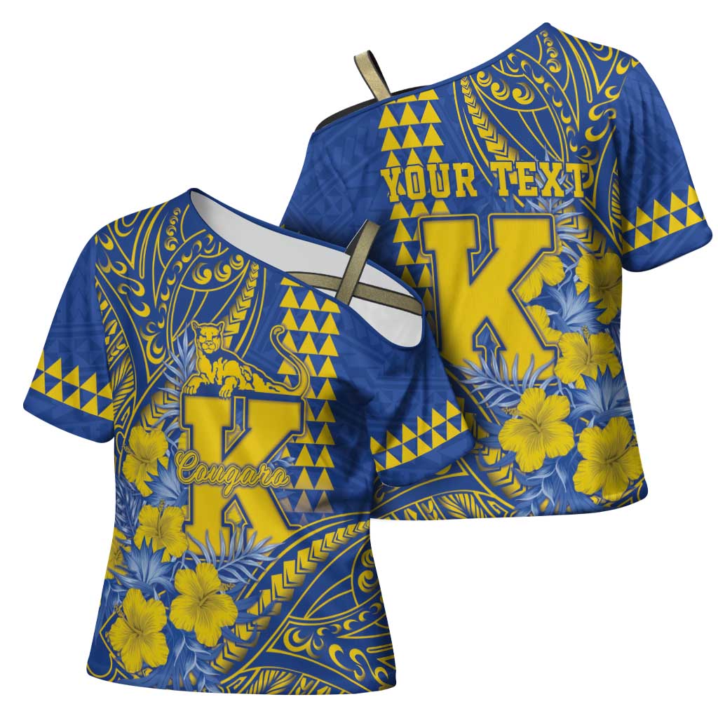 Personalised Hawaii Kaiser High School Cross Shoulder Shirt Tribal Tattoo With Hibiscus Flowers