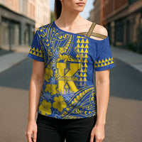 Personalised Hawaii Kaiser High School Cross Shoulder Shirt Tribal Tattoo With Hibiscus Flowers