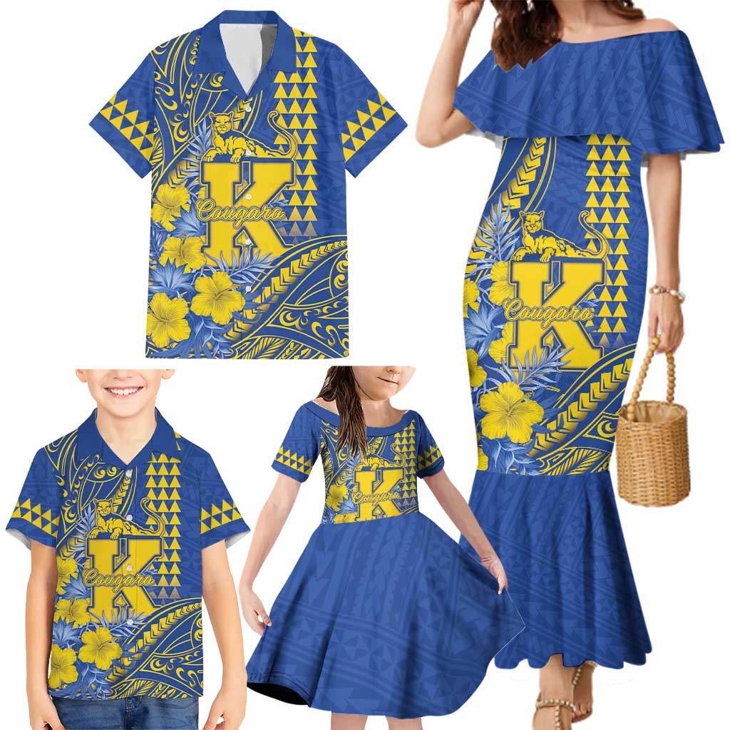 Personalised Hawaii Kaiser High School Family Matching Mermaid Dress and Hawaiian Shirt Tribal Tattoo With Hibiscus Flowers LT05 - Polynesian Pride