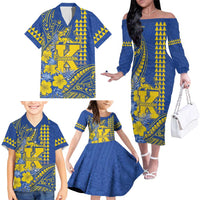Personalised Hawaii Kaiser High School Family Matching Off The Shoulder Long Sleeve Dress and Hawaiian Shirt Tribal Tattoo With Hibiscus Flowers LT05 - Polynesian Pride