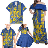 Personalised Hawaii Kaiser High School Family Matching Off Shoulder Maxi Dress and Hawaiian Shirt Tribal Tattoo With Hibiscus Flowers LT05 - Polynesian Pride
