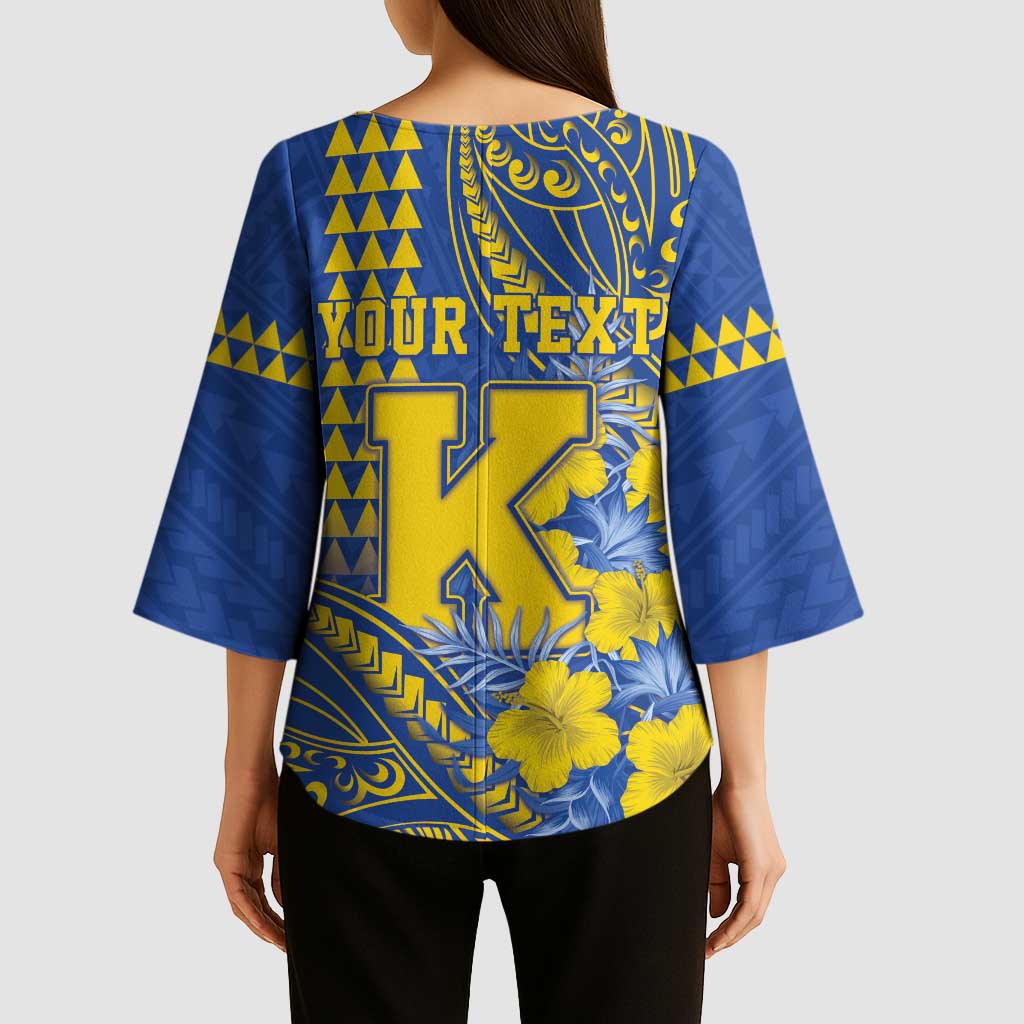 Personalised Hawaii Kaiser High School Kimono Sleeve Blouse Tribal Tattoo With Hibiscus Flowers