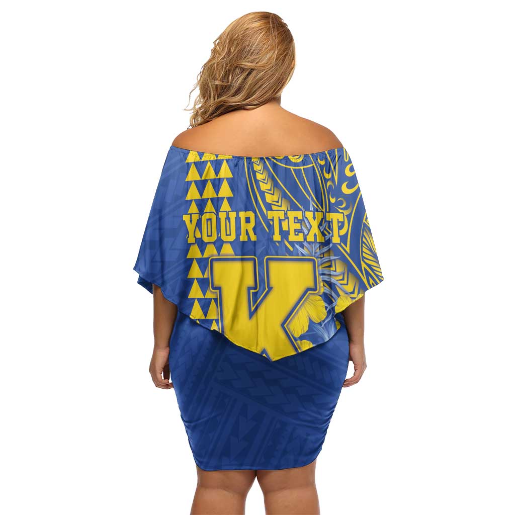 Personalised Hawaii Kaiser High School Off Shoulder Short Dress Tribal Tattoo With Hibiscus Flowers