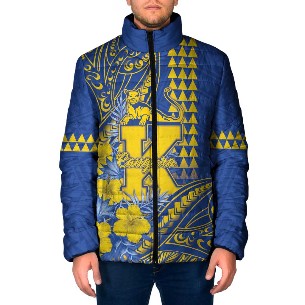 Personalised Hawaii Kaiser High School Padded Jacket Tribal Tattoo With Hibiscus Flowers