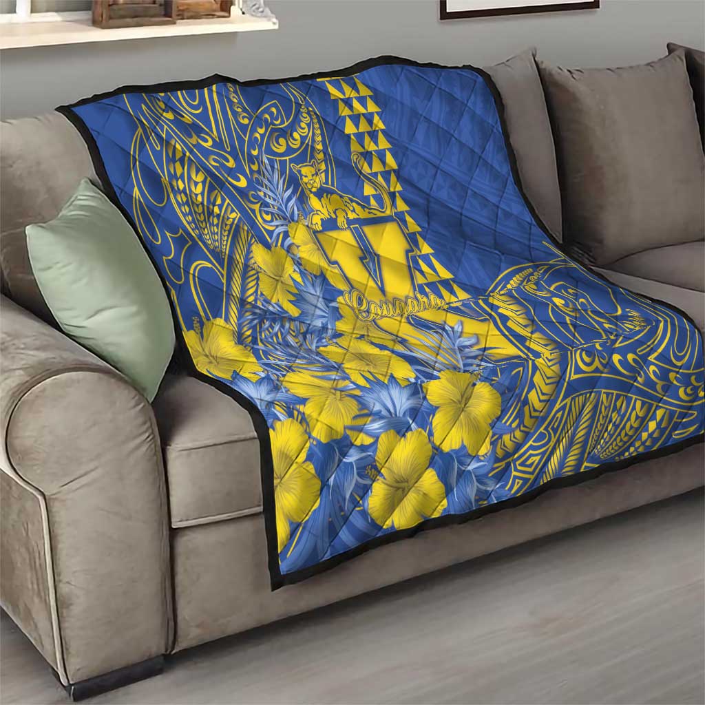 Hawaii Kaiser High School Quilt Tribal Tattoo With Hibiscus Flowers