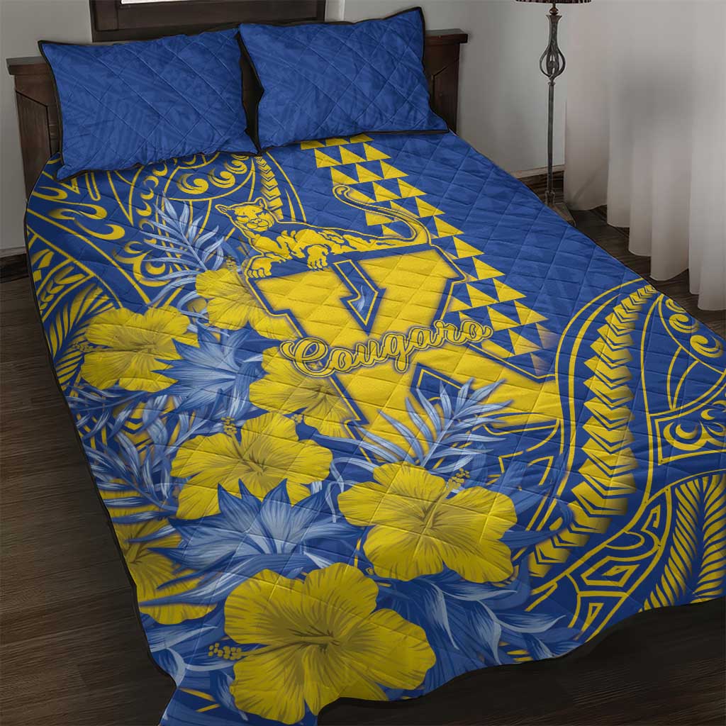 Hawaii Kaiser High School Quilt Bed Set Tribal Tattoo With Hibiscus Flowers