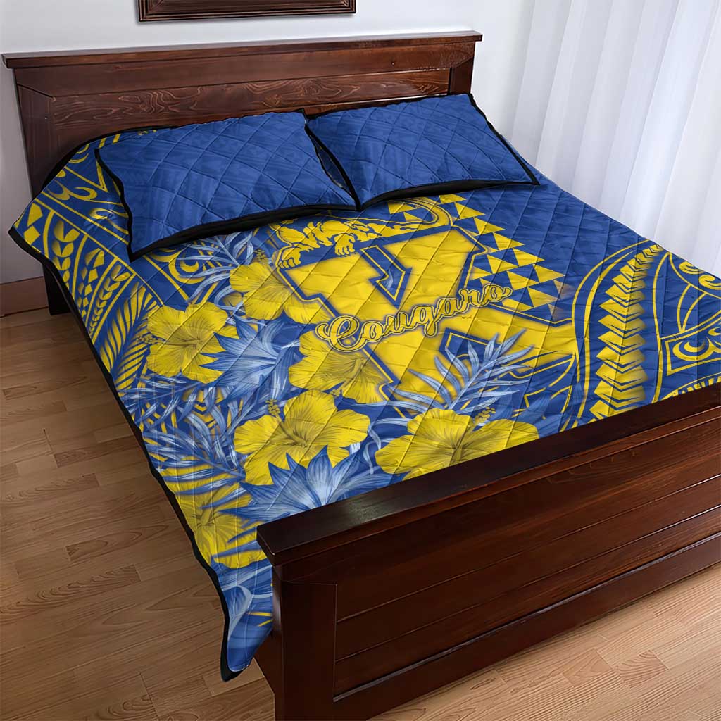Hawaii Kaiser High School Quilt Bed Set Tribal Tattoo With Hibiscus Flowers