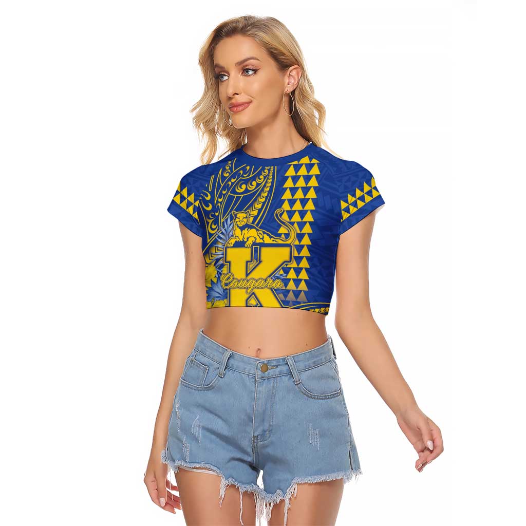Personalised Hawaii Kaiser High School Raglan Cropped T Shirt Tribal Tattoo With Hibiscus Flowers