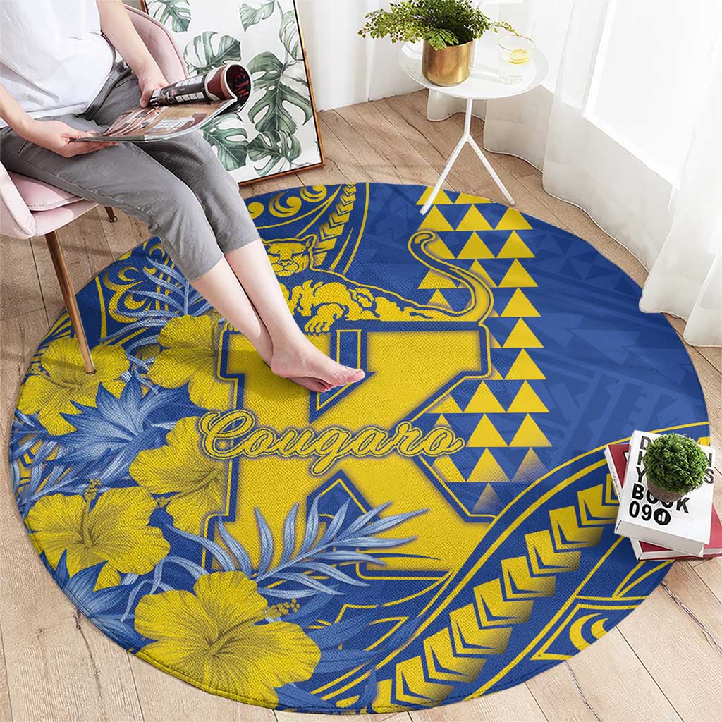 Hawaii Kaiser High School Round Carpet Tribal Tattoo With Hibiscus Flowers