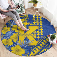 Hawaii Kaiser High School Round Carpet Tribal Tattoo With Hibiscus Flowers