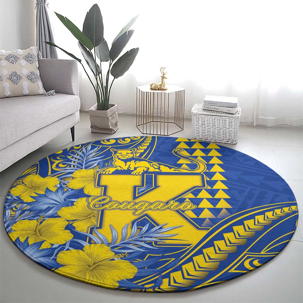 Hawaii Kaiser High School Round Carpet Tribal Tattoo With Hibiscus Flowers