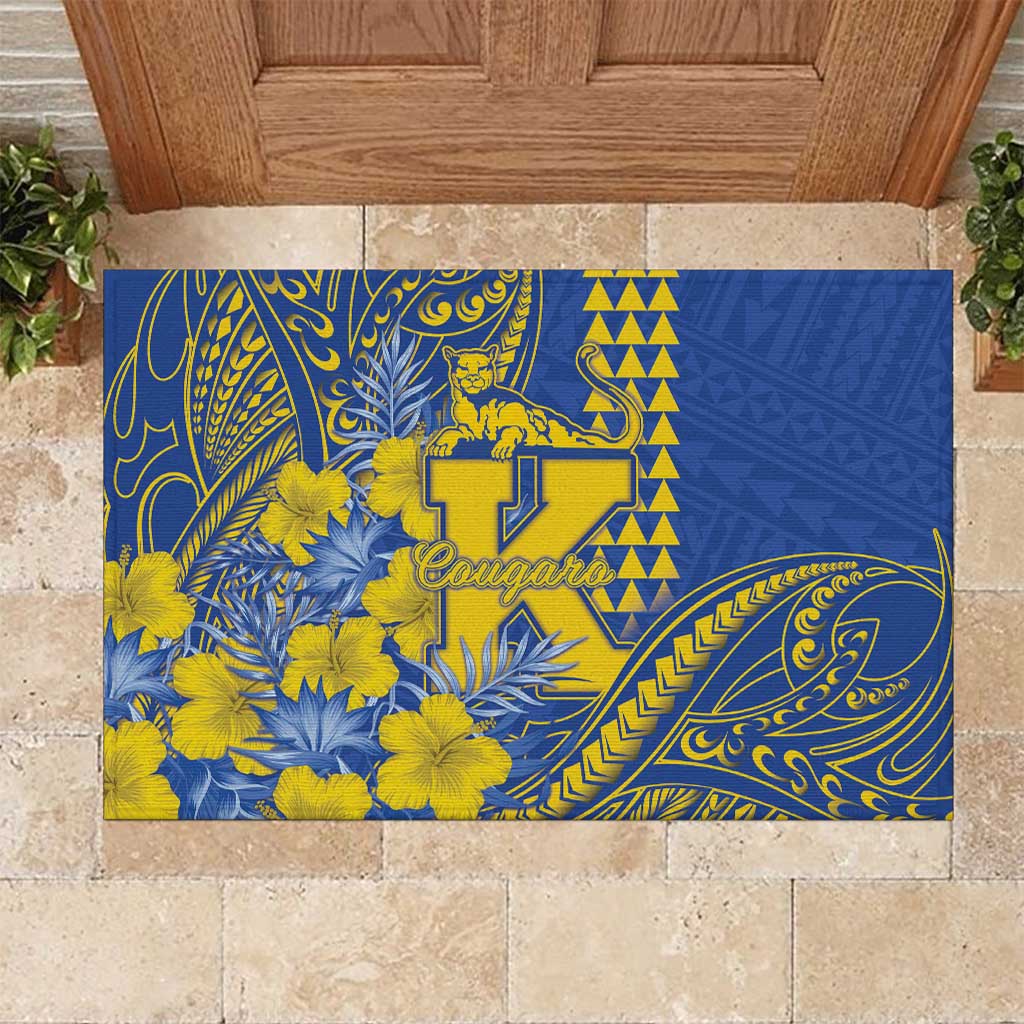 Hawaii Kaiser High School Rubber Doormat Tribal Tattoo With Hibiscus Flowers