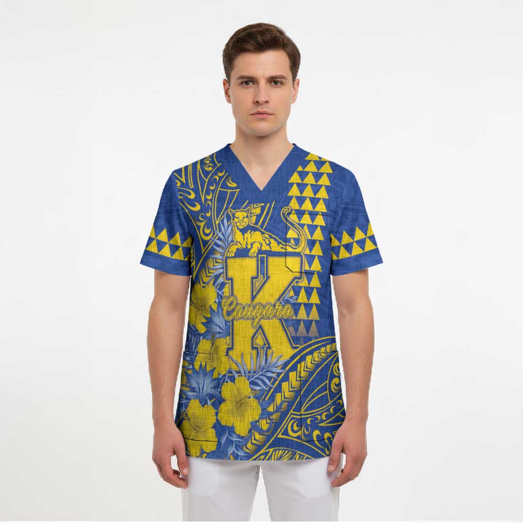 Personalised Hawaii Kaiser High School Scrub Top Tribal Tattoo With Hibiscus Flowers