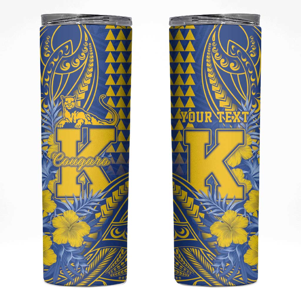 Personalised Hawaii Kaiser High School Skinny Tumbler Tribal Tattoo With Hibiscus Flowers LT05 Blue - Polynesian Pride
