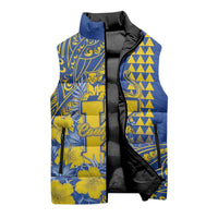 Personalised Hawaii Kaiser High School Sleeveless Puffer Jacket Tribal Tattoo With Hibiscus Flowers